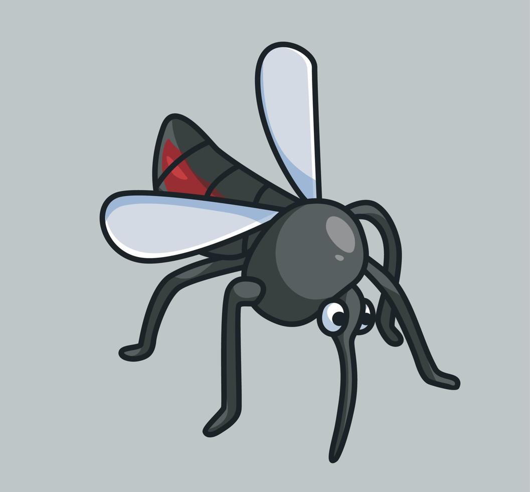 lindo mosquito bebe y come sangre. ilustración de naturaleza animal de dibujos animados aislados. estilo plano adecuado para el vector de logotipo premium de diseño de icono de etiqueta. personaje mascota