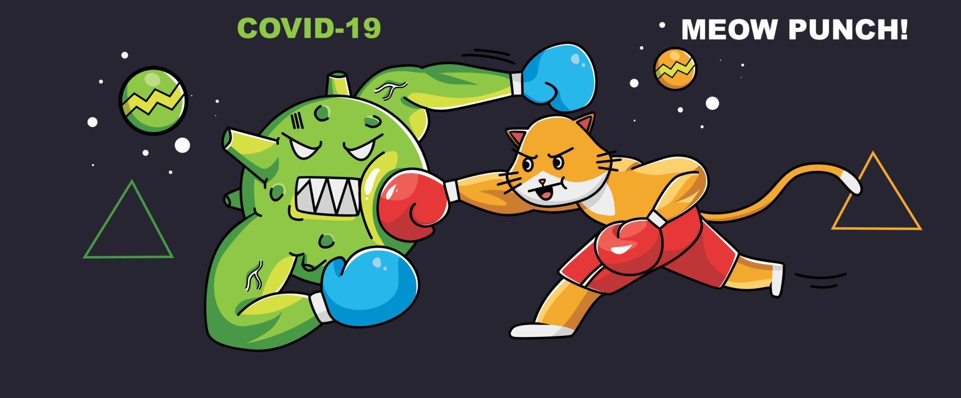 lindo corona vs gato nocaut. dibujos animados animales deportes concepto aislado ilustración. estilo plano adecuado para el vector de logotipo premium de diseño de icono de etiqueta. personaje mascota