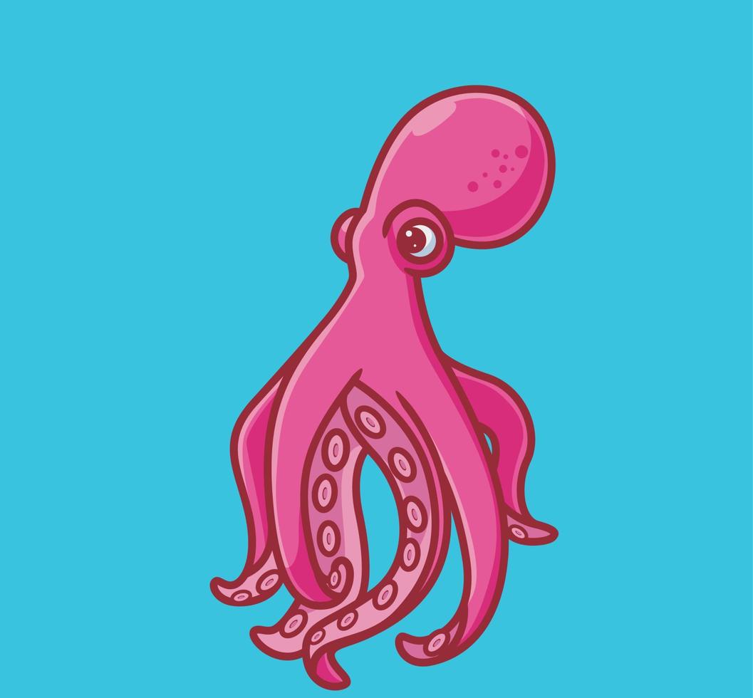 lindo pulpo rosa. ilustración de naturaleza animal de dibujos animados aislados. vector de logotipo premium de diseño de icono de etiqueta de estilo plano. personaje mascota