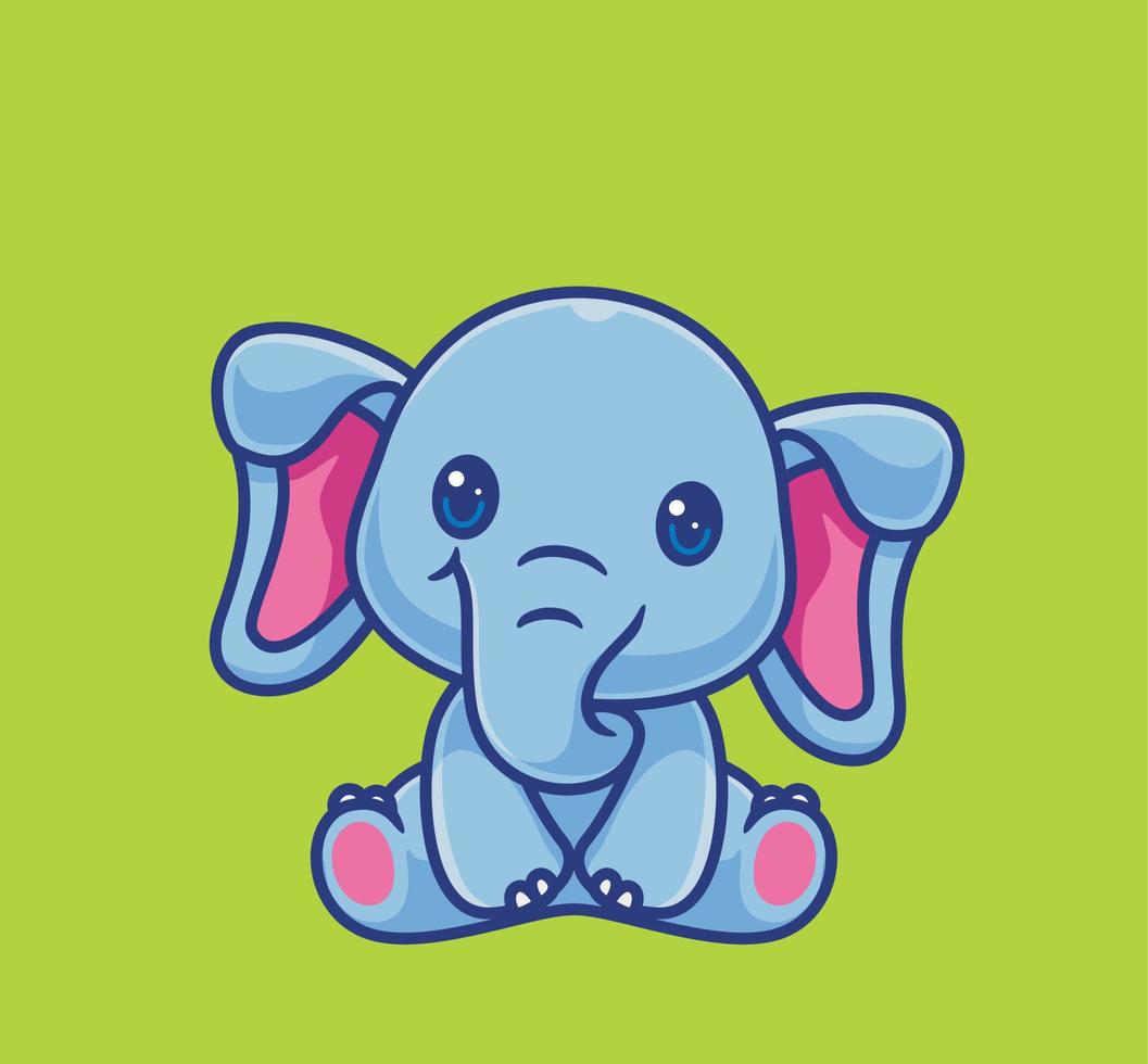 lindo elefante sentado feliz. ilustración animal de dibujos animados aislados. vector de logotipo premium de diseño de icono de etiqueta de estilo plano. personaje mascota