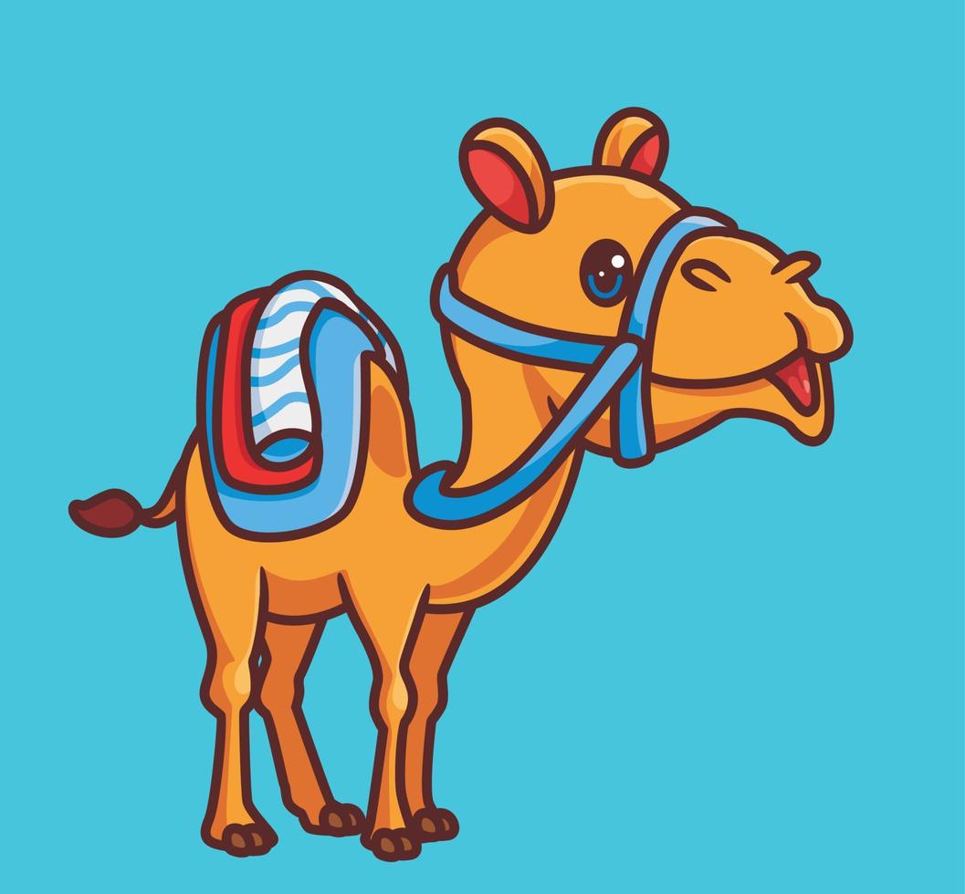 lindo camello con accesorio. ilustración animal de dibujos animados aislados. vector de logotipo premium de diseño de icono de etiqueta de estilo plano. personaje mascota