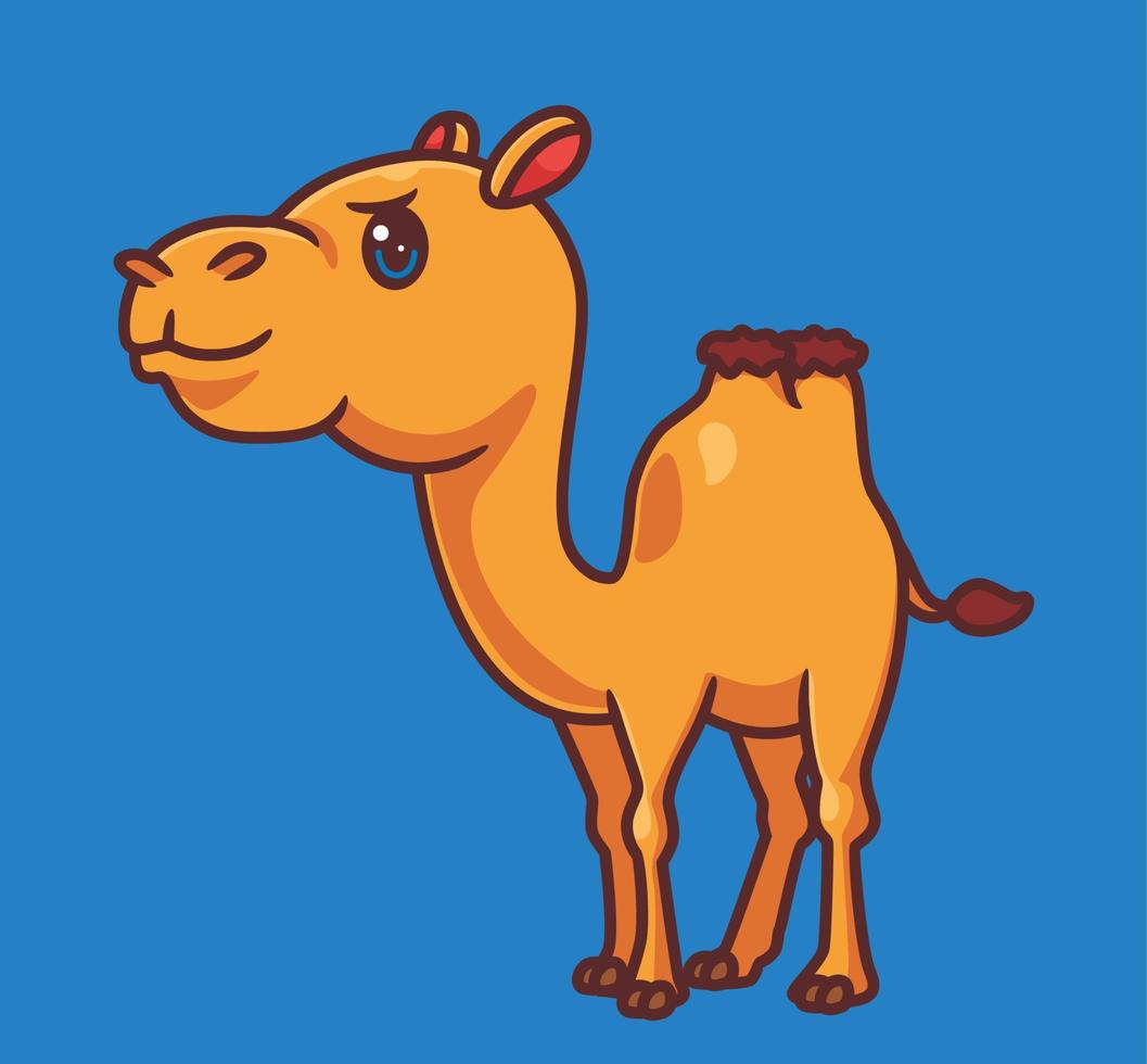 lindo camello de pie esperando. ilustración animal de dibujos animados aislados. vector de logotipo premium de diseño de icono de etiqueta de estilo plano. personaje mascota