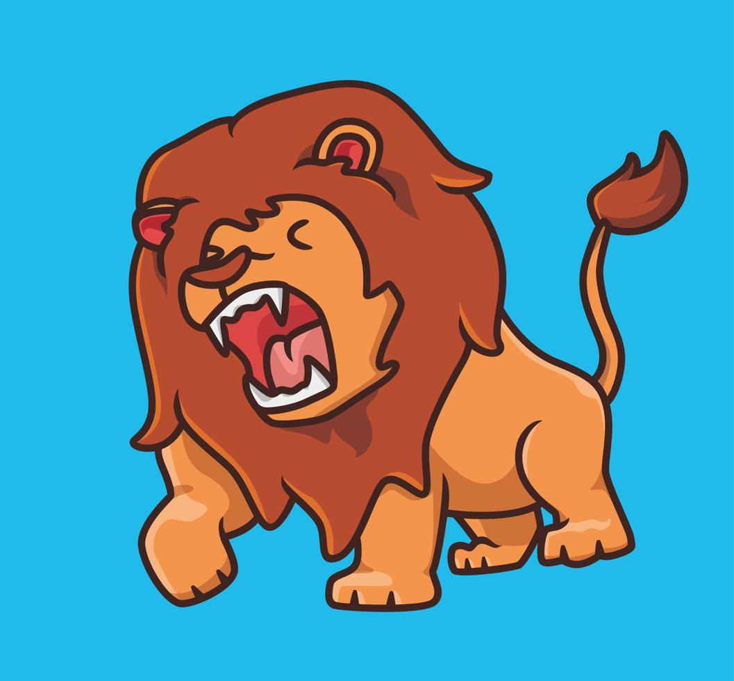 cute lion roaring so loud danger. cartoon animal nature concept Isolated illustration. Flat Style suitable for Sticker Icon Design Premium Logo vector. Mascot Character vector