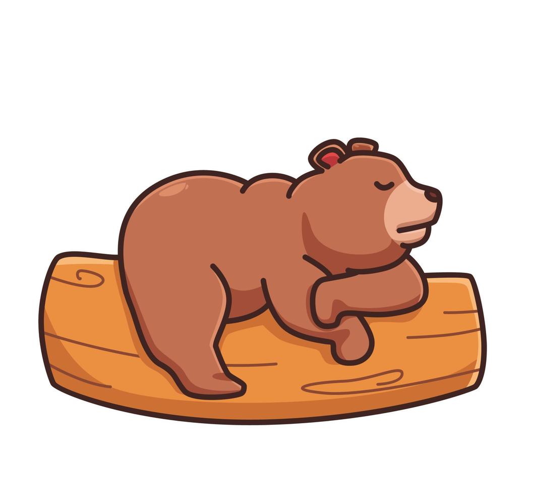 cute cartoon grizzly bear sleeping on branch tree vector illustration icon isolated animal flat