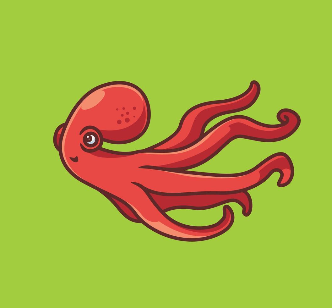 lindo pulpo rojo ron de distancia. ilustración de naturaleza animal de dibujos animados aislados. vector de logotipo premium de diseño de icono de etiqueta de estilo plano. personaje mascota