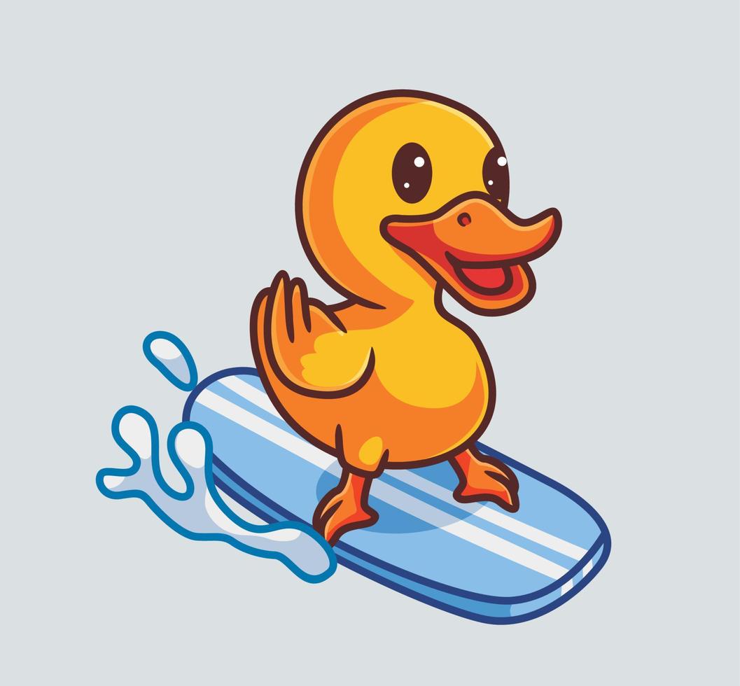 lindo pato jugando una patineta. ilustración de naturaleza animal de dibujos animados aislados. vector de logotipo premium de diseño de icono de etiqueta de estilo plano. personaje mascota