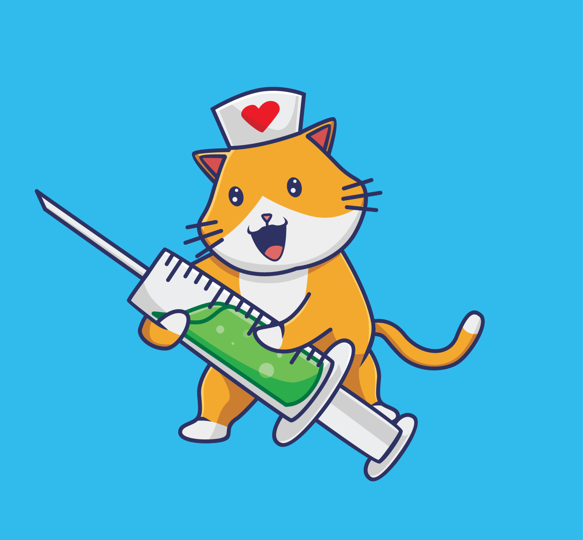 cute cat nurse holding giant injection. cartoon animal job concept Isolated  illustration. Flat Style suitable for Sticker Icon Design Premium Logo  vector. Mascot character 11543139 Vector Art at Vecteezy