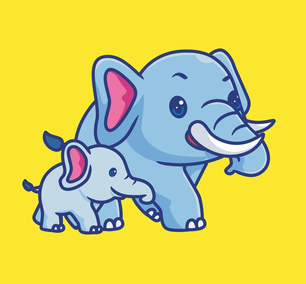 lindo bebé elefante siguiendo a su mamá. ilustración animal de dibujos animados aislados. vector de logotipo premium de diseño de icono de etiqueta de estilo plano. personaje mascota