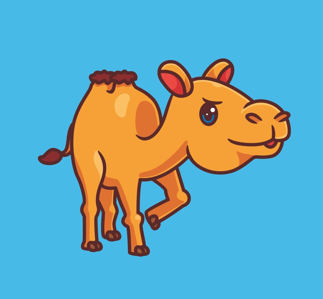 lindo camello caminando curioso. ilustración animal de dibujos animados aislados. vector de logotipo premium de diseño de icono de etiqueta de estilo plano. personaje mascota