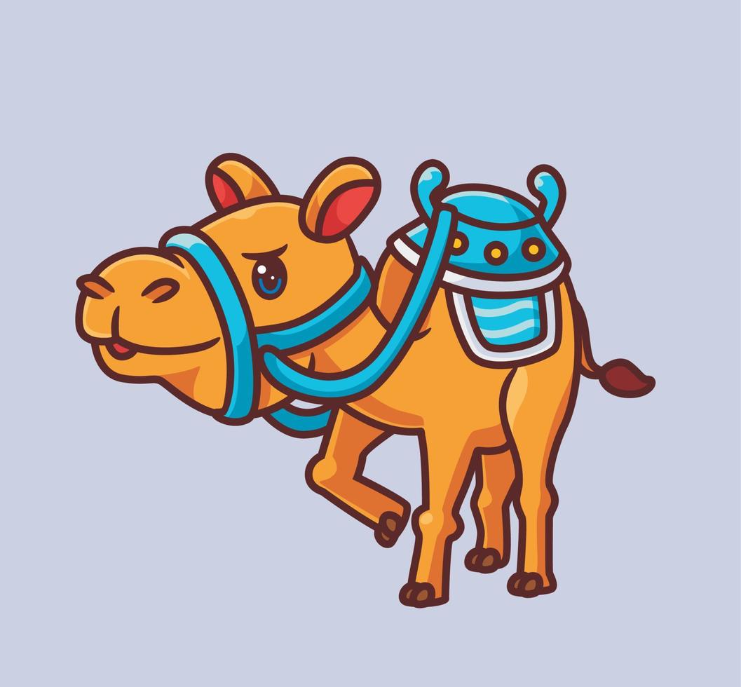 lindo camello equipo alfombra azul. ilustración animal de dibujos animados aislados. vector de logotipo premium de diseño de icono de etiqueta de estilo plano. personaje mascota