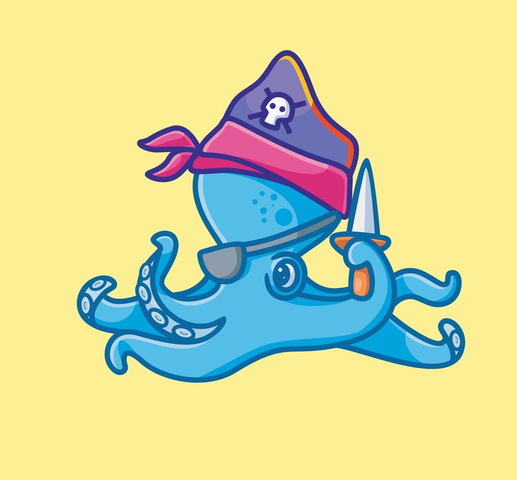 cute pirate octopus bring a sword. isolated cartoon animal nature illustration. Flat Style Sticker Icon Design Premium Logo vector. Mascot Character vector