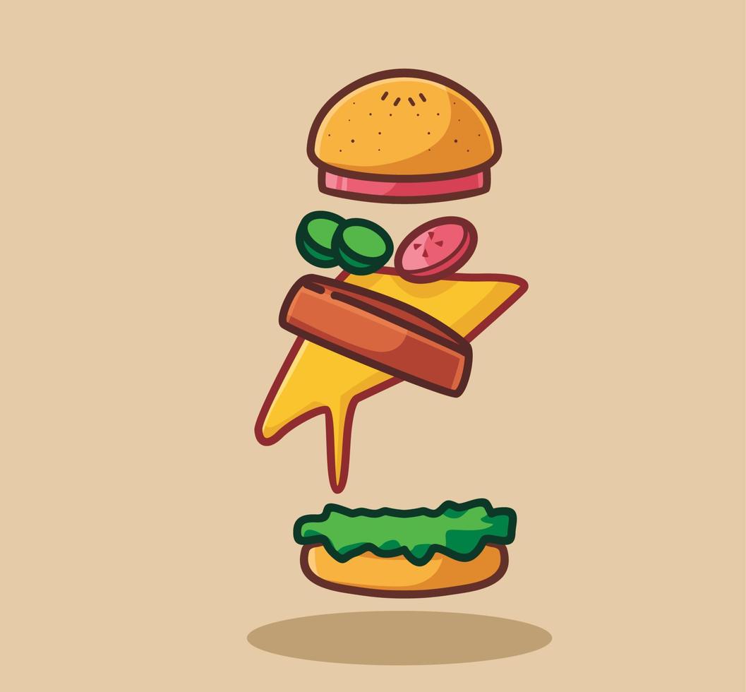 cute delicious cheeseburger melted. cartoon food concept Isolated illustration. Flat cartoon Style suitable for Sticker Icon Design Premium Logo vector