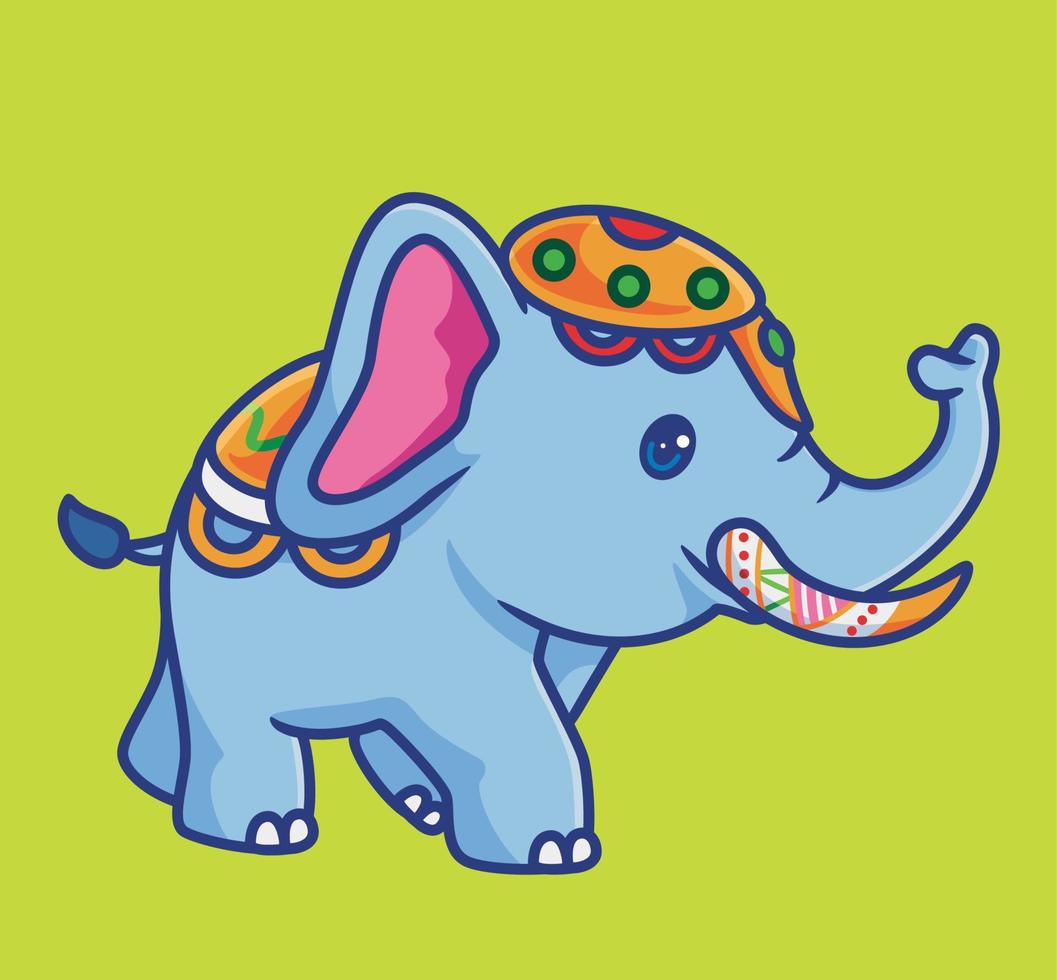 lindo elefante carnaval colorido. ilustración animal de dibujos animados aislados. vector de logotipo premium de diseño de icono de etiqueta de estilo plano. personaje mascota