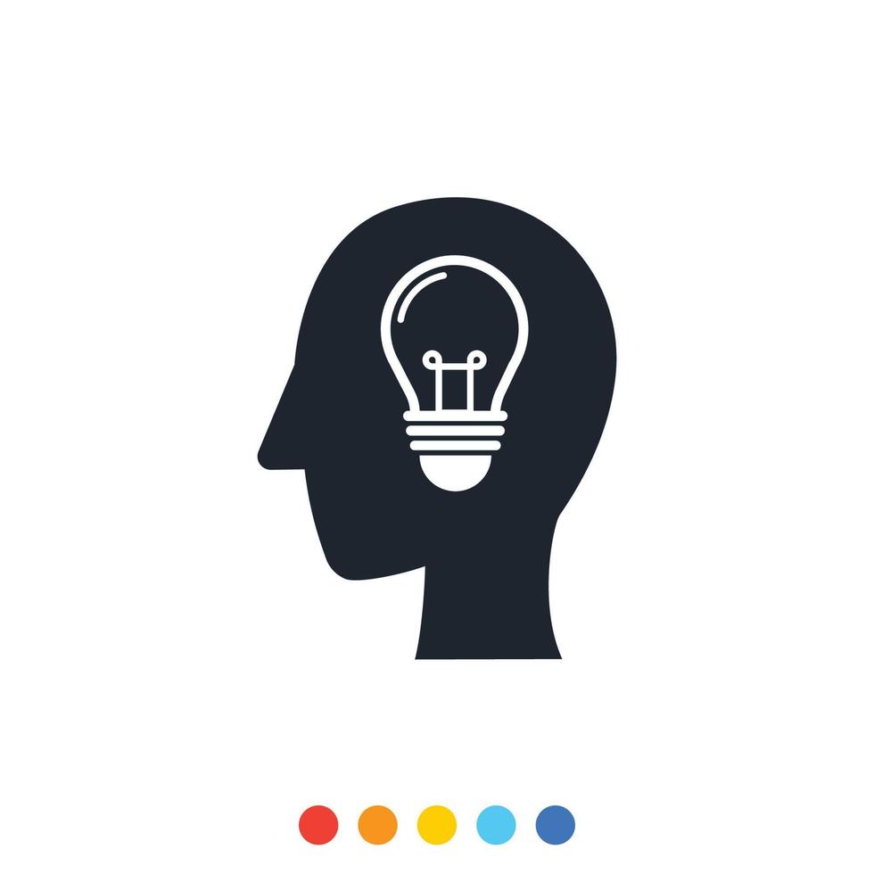 Human head icon and light bulb inside,Icon in the concept of creativity. vector