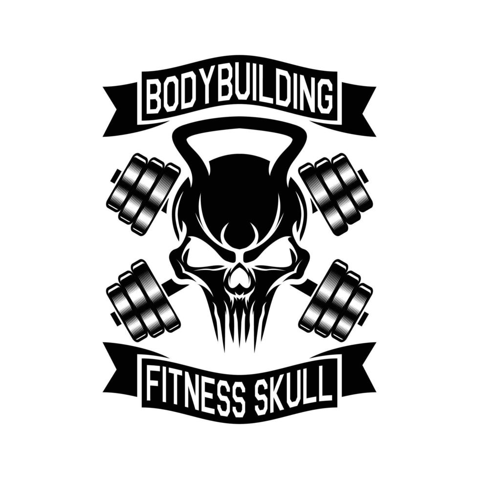 plantilla de diseño de logotipo de club de fitness de barra de calavera vector