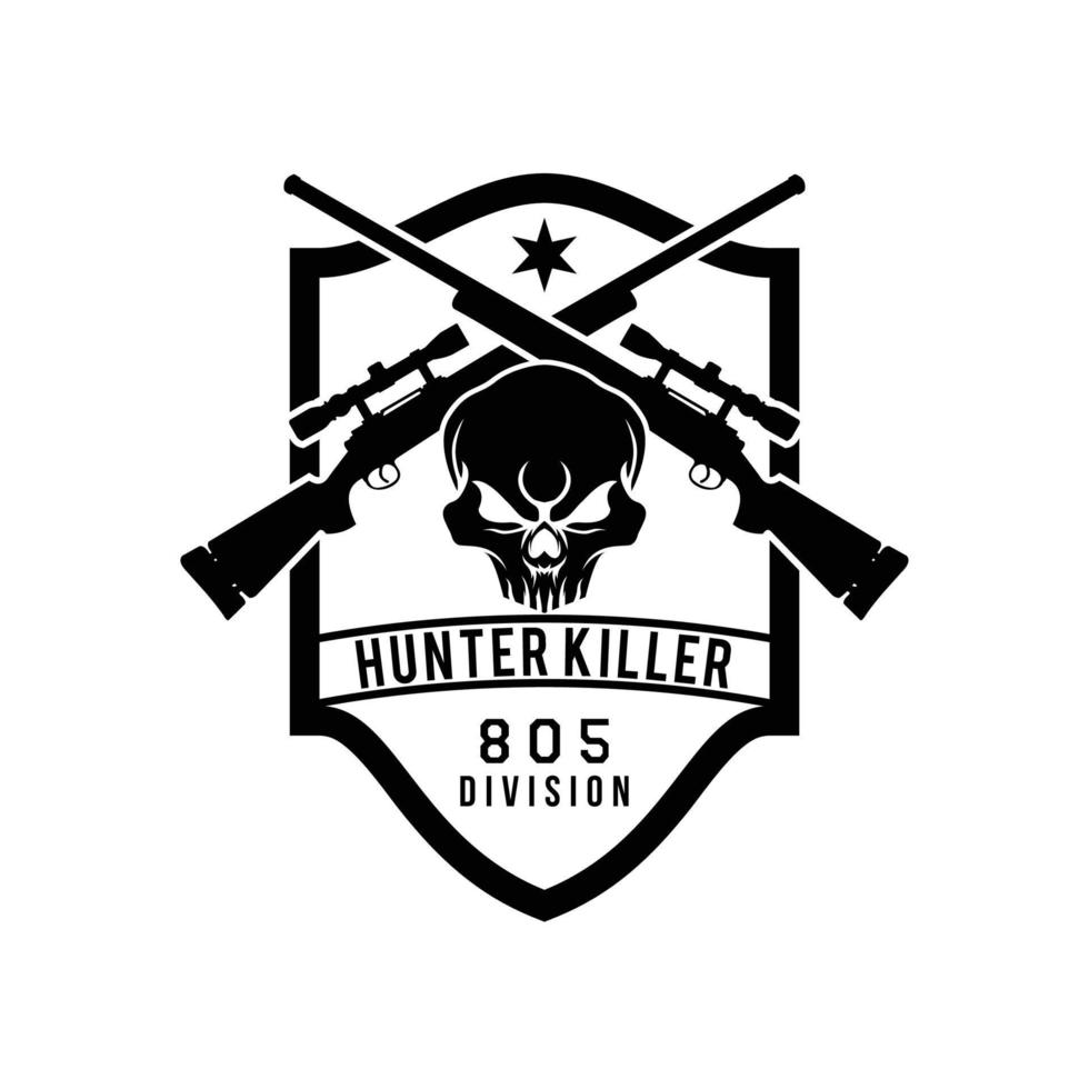 Sniper Skull Shield logo design template for military game armory and company vector