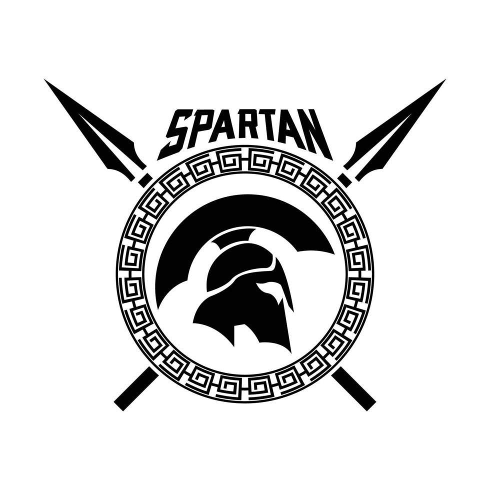 Spartan Helmet spears shield logo design template for military game armory and company vector