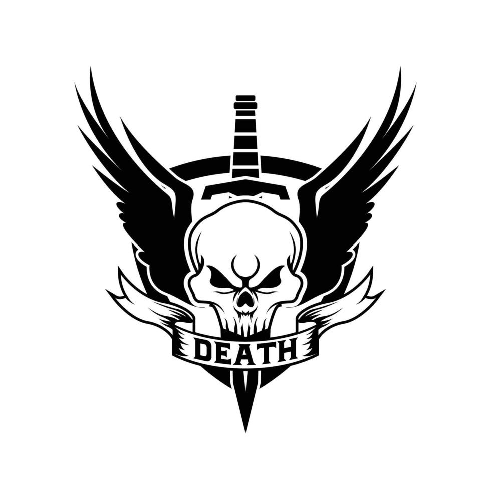 Skull wings armory knife logo design template for military game armory and company vector