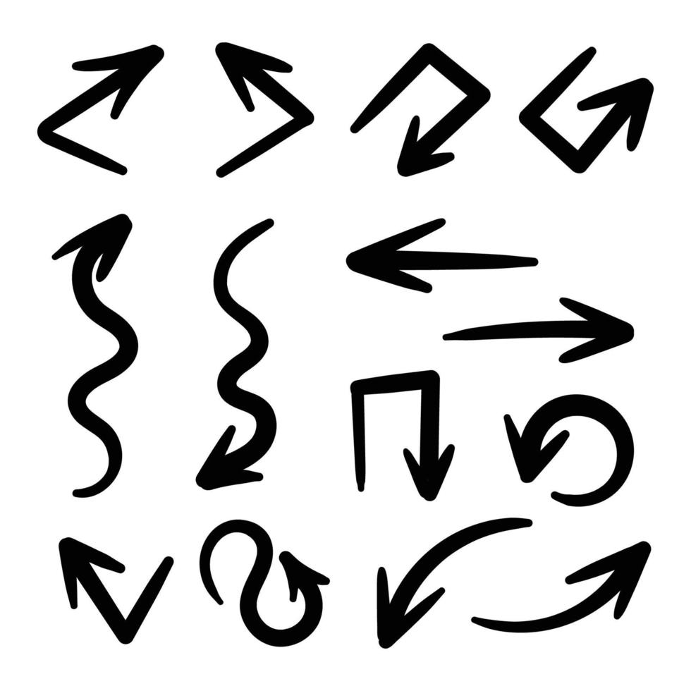 Hand drawn arrow vector icons set. sketch arrow design for business plan and education.