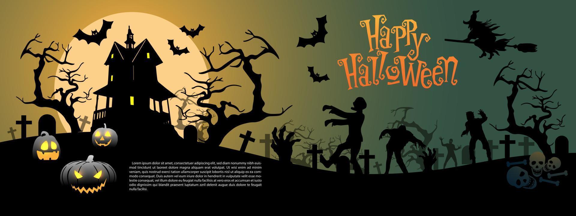 Happy Halloween night party holiday festival celebration black on orange green design vector