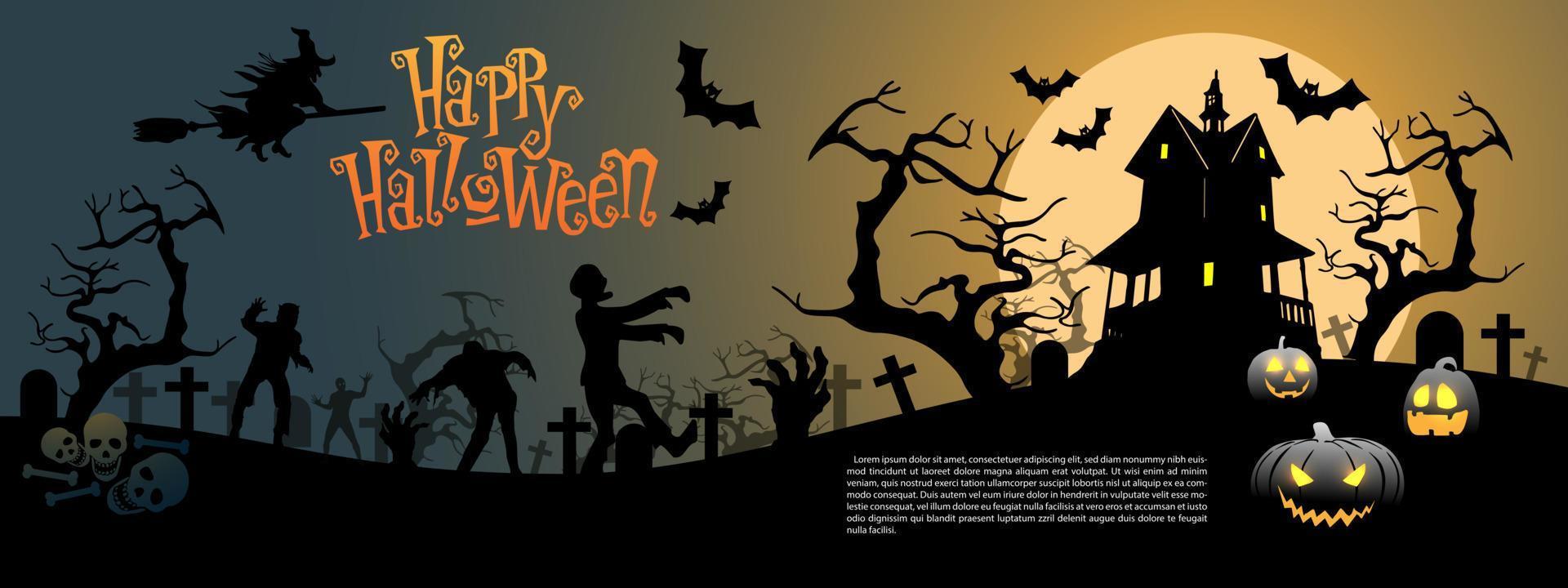 Happy Halloween night party holiday festival celebration black on orange blue design vector