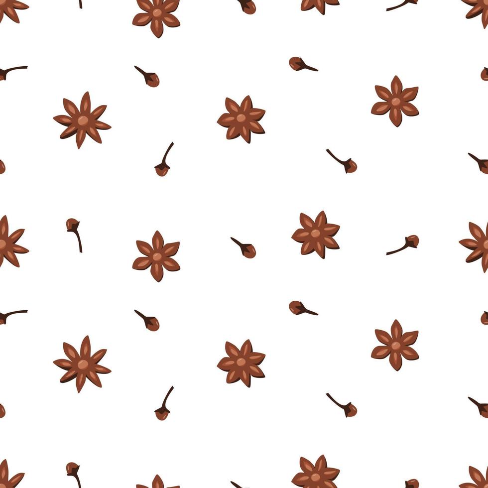 Seamless pattern stars anise and cloves, fragrant winter spices, vector illustration background