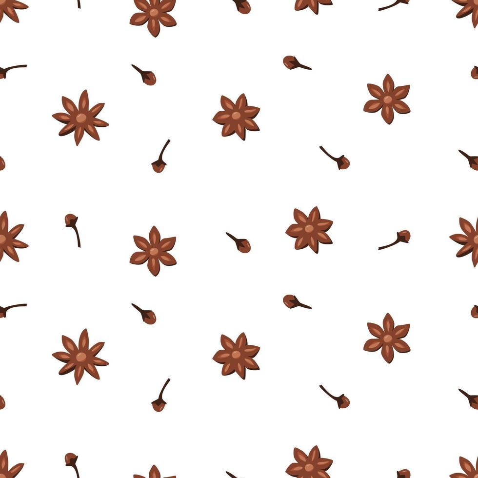 Seamless pattern stars anise and cloves, fragrant winter spices, vector illustration background