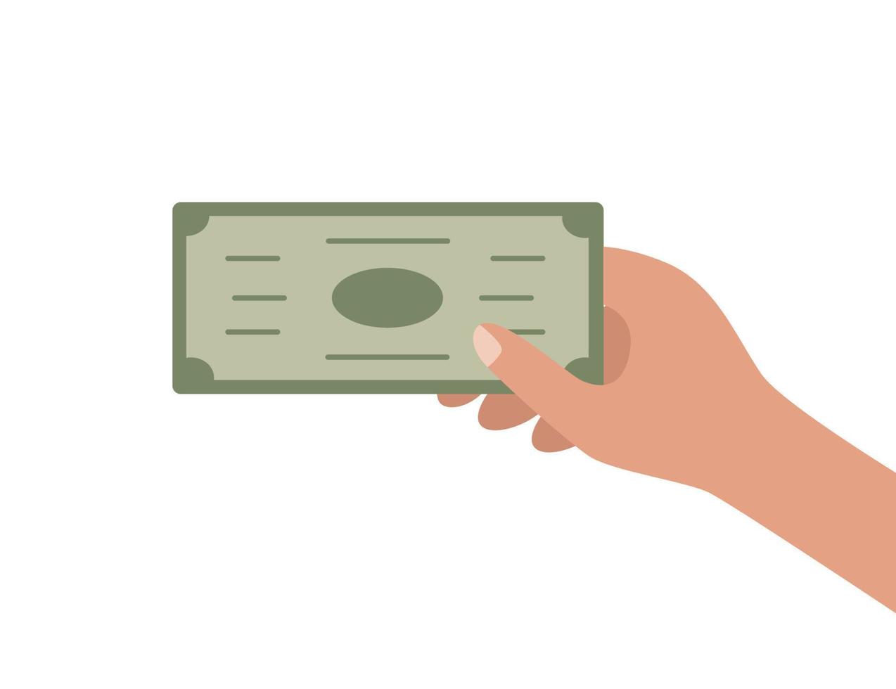 The hand holds a dollar bill. Cash payment, purchase transaction. Vector illustration in a flat style