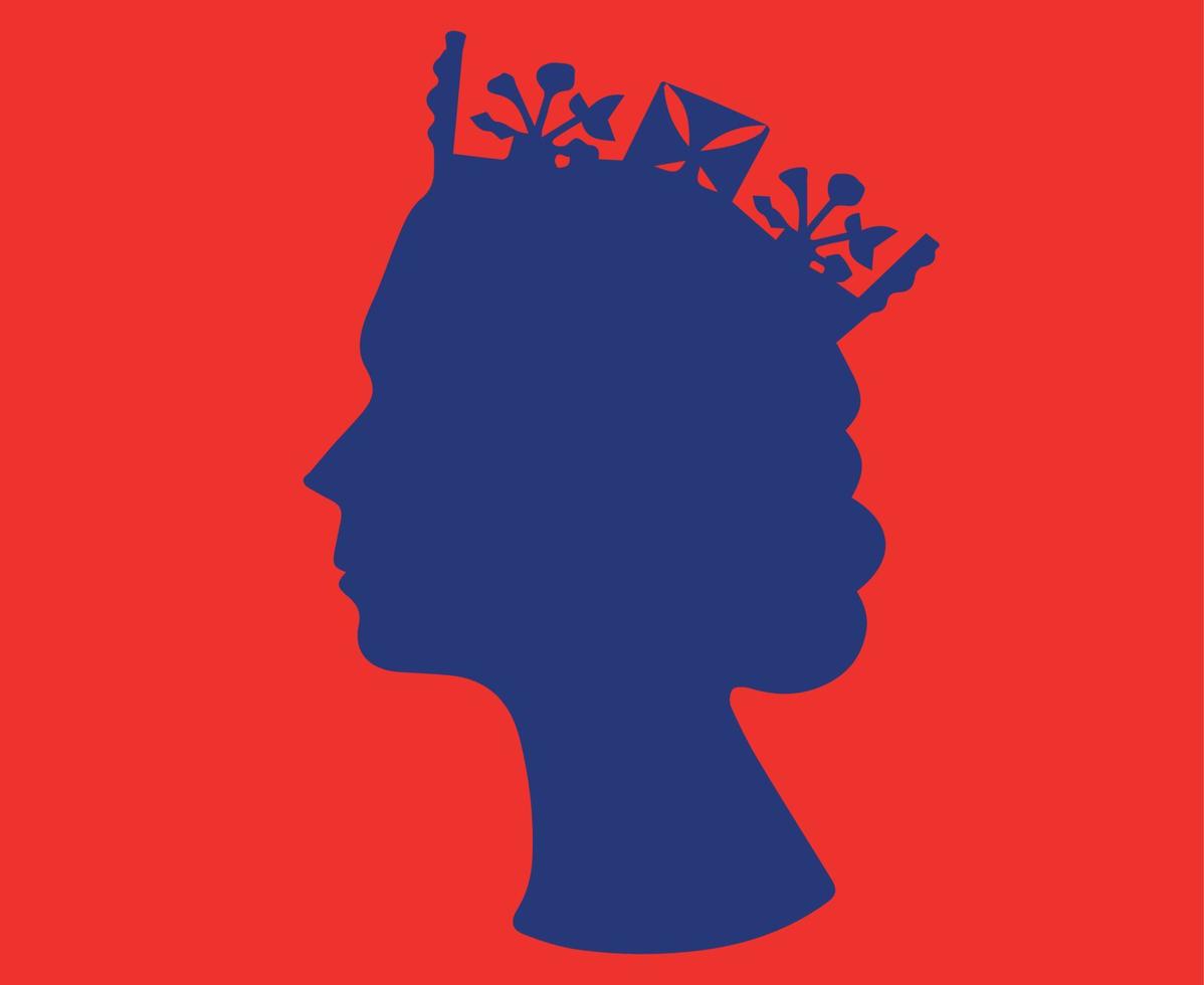 Elizabeth Queen Face Portrait British United Kingdom 1926 2022 National Europe Country Vector Illustration Abstract Design Blue And Red