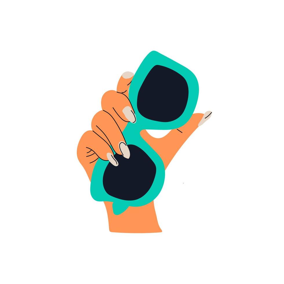 people holding glasses . Set of person hands with sunglasses. Eyewear and opticians advertising. Flat vector illustration