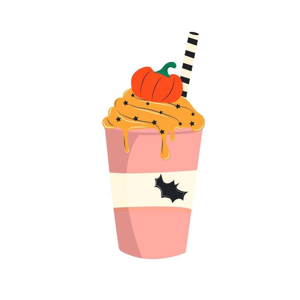 Cute vector illustration of pumpkin spice latte.with cute pumpkin in foam.