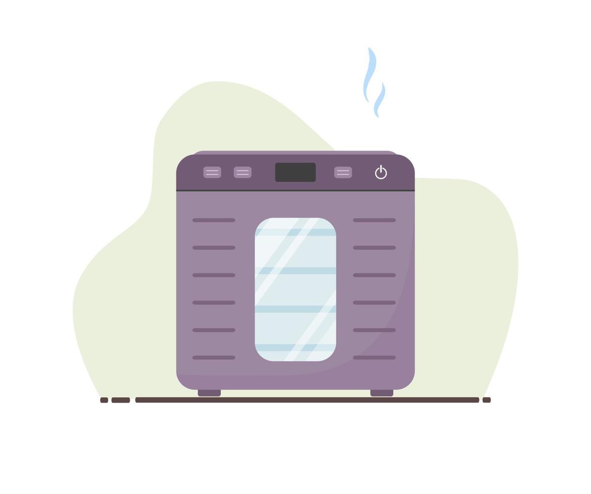 Deshidratador eléctrico de alimentos o máquina secadora. concepto de dieta saludable. ilustración de vector plano en estilo de dibujos animados.