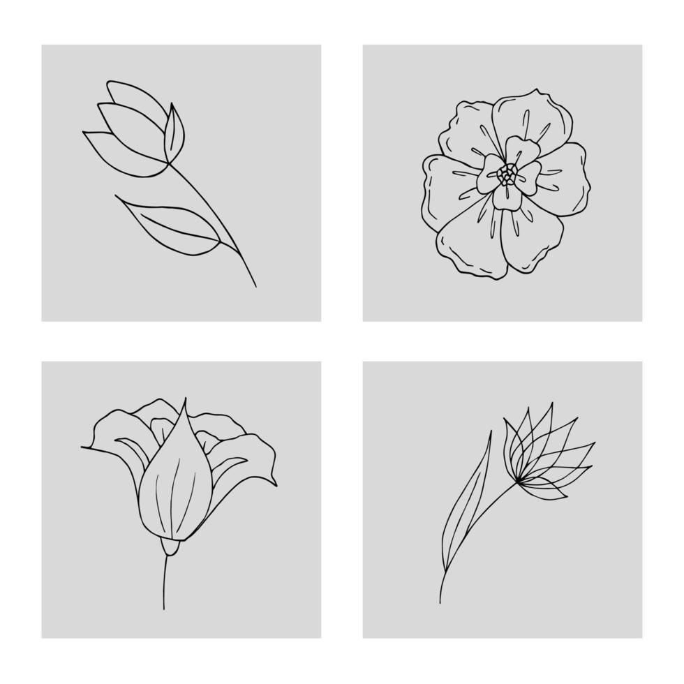Set of doodle flower icon. Hand drawn line brush element for wedding, birthday, greeting cards or print for the balloon, t-shirts, notepad, pillows. Flat design, thin line style. vector