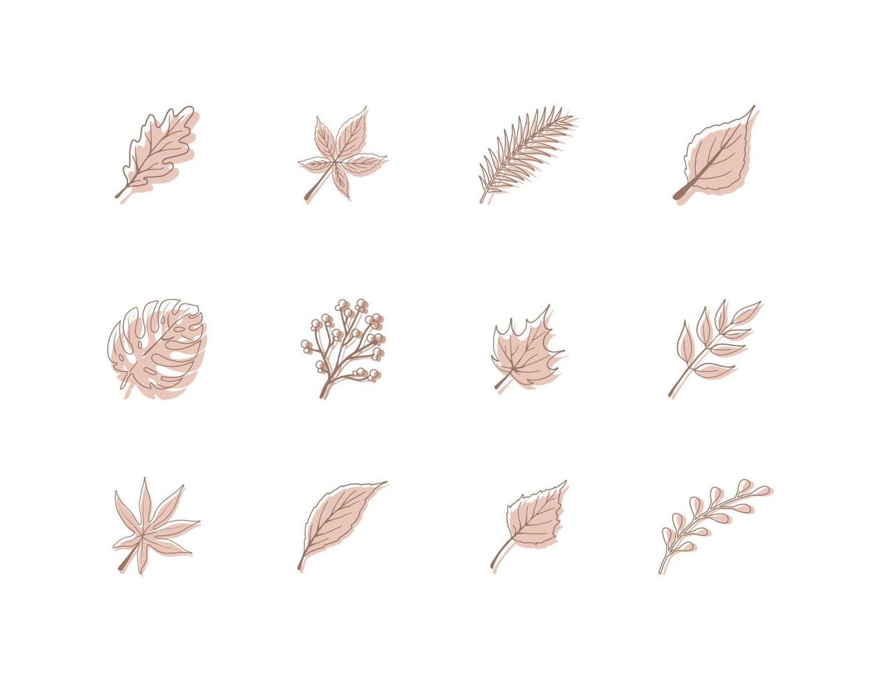 Abstract leaves. Minimalistic art in pastel colors. Design elements for wall art, social media, posters, stickers and invitations. Modern vector illustration in flat style