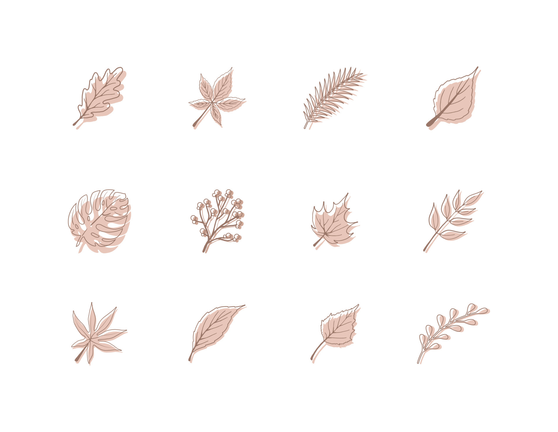 Abstract leaves. Minimalistic art in pastel colors. Design elements for