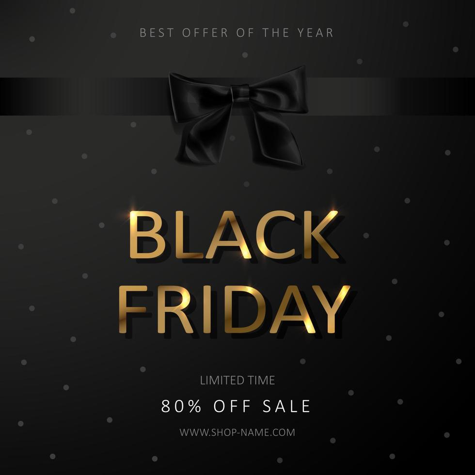 Black Friday sale background with gold lettering. Commercial discount event banner. Vector illustration.