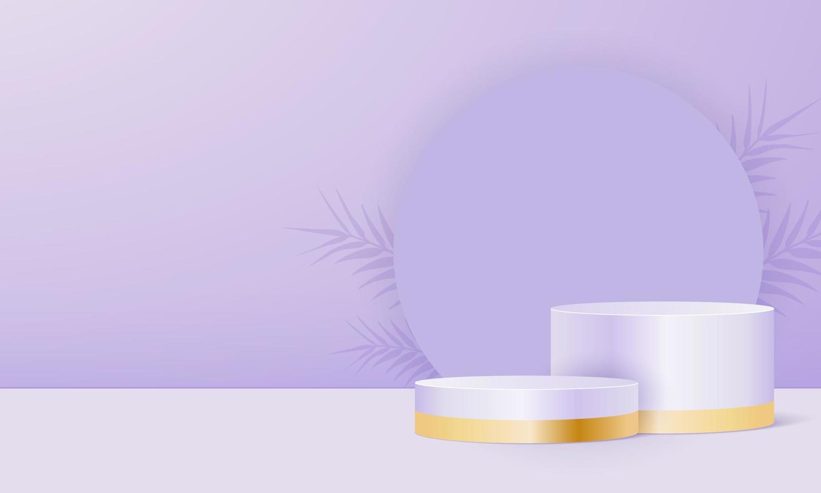 soporte de exhibición de productos en fondo violeta pastel con hojas de sombra. escena mínima abstracta para presentación o exhibición cosmética. podio vectorial realista. renderizado 3d vector