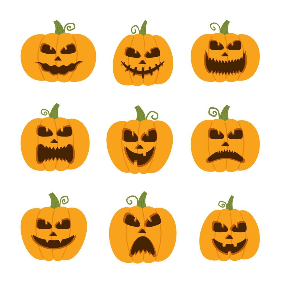 Happy, funny, cute and scary halloween pumpkin set. Holidays cartoon ...