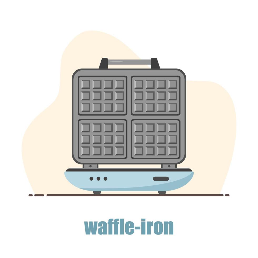 Waffle-iron. Waffle maker isolated on white. Cooking breakfast. Modern vector illustration in flat cartoon style.