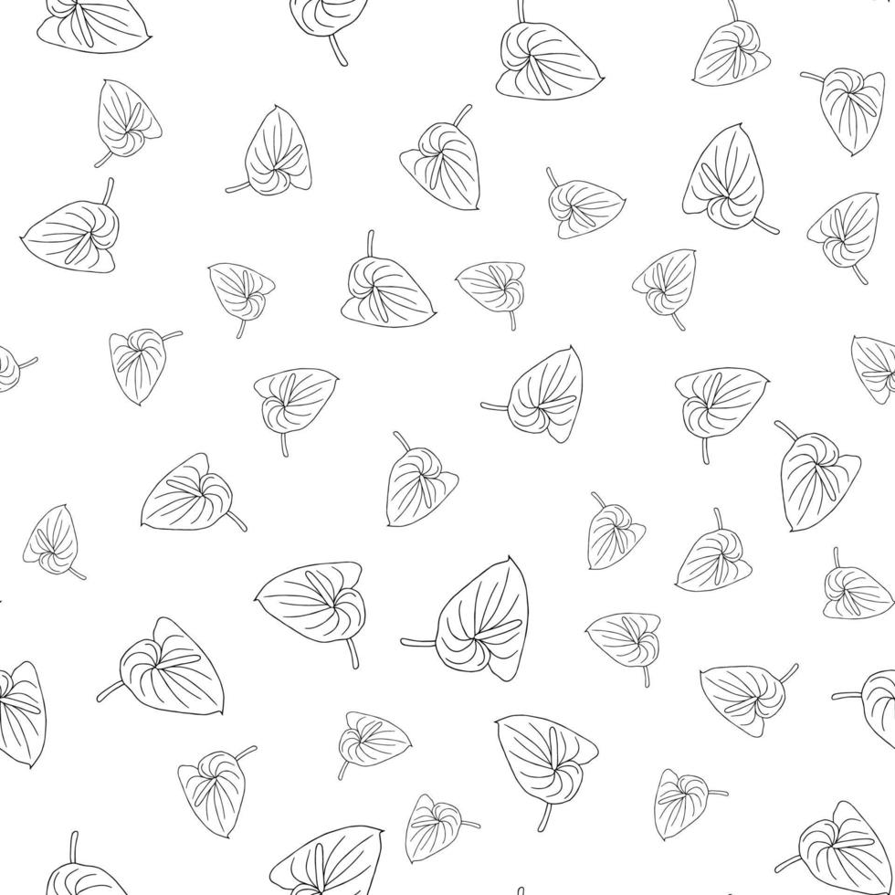 Seamless pattern of doodle flowers. Hand drawn jungle flower anthurium on a white background. Decorative vector exotic tropical element for invitations cards, textile, print and design.