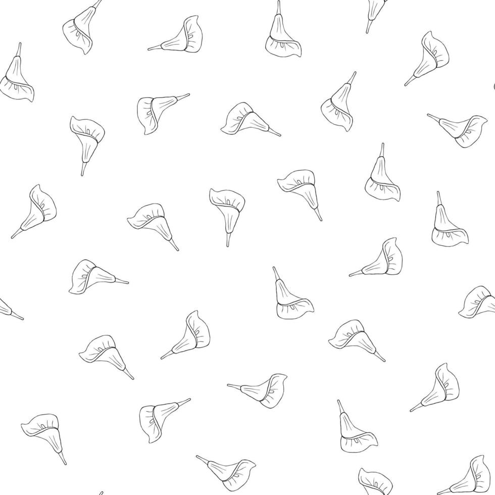 Seamless pattern of doodle flowers. Hand drawn jungle flower anthurium on a white background. Decorative vector exotic tropical element for invitations cards, textile, print and design.
