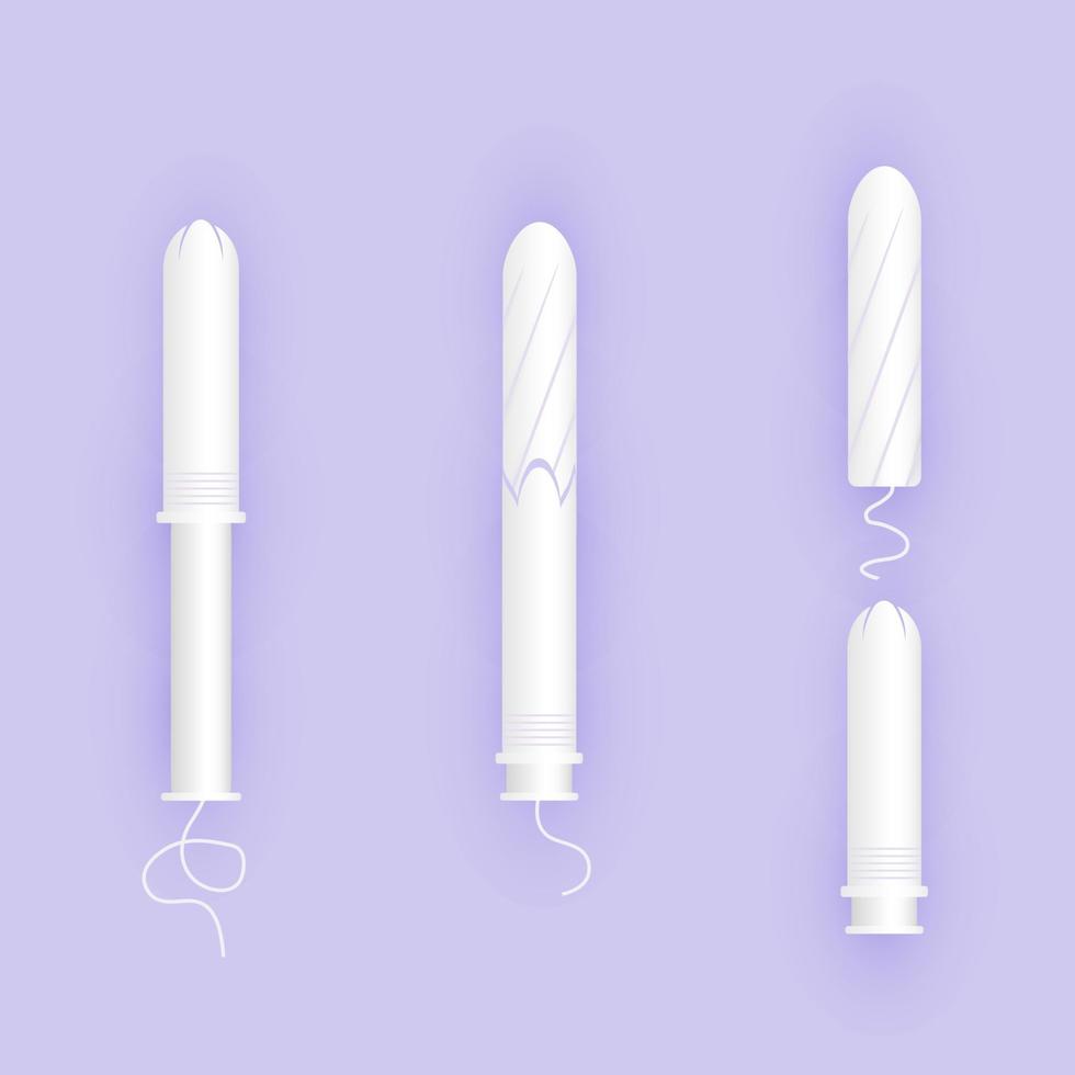 infografía de uso tampón blanco en el aplicador. icono de productos femeninos. cuidado menstrual de la mujer. ilustración de productos de higiene en un estilo plano. vector