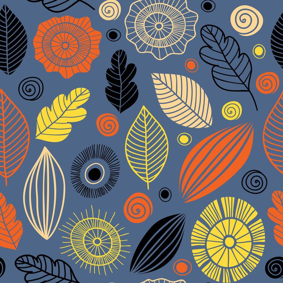 Vector seamless pattern in Scandinavian style with flowers and leaves