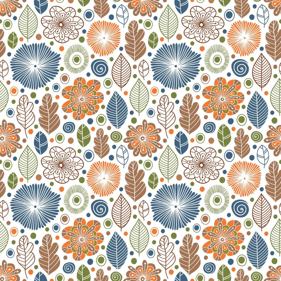 Vector seamless pattern in Scandinavian style with flowers and leaves