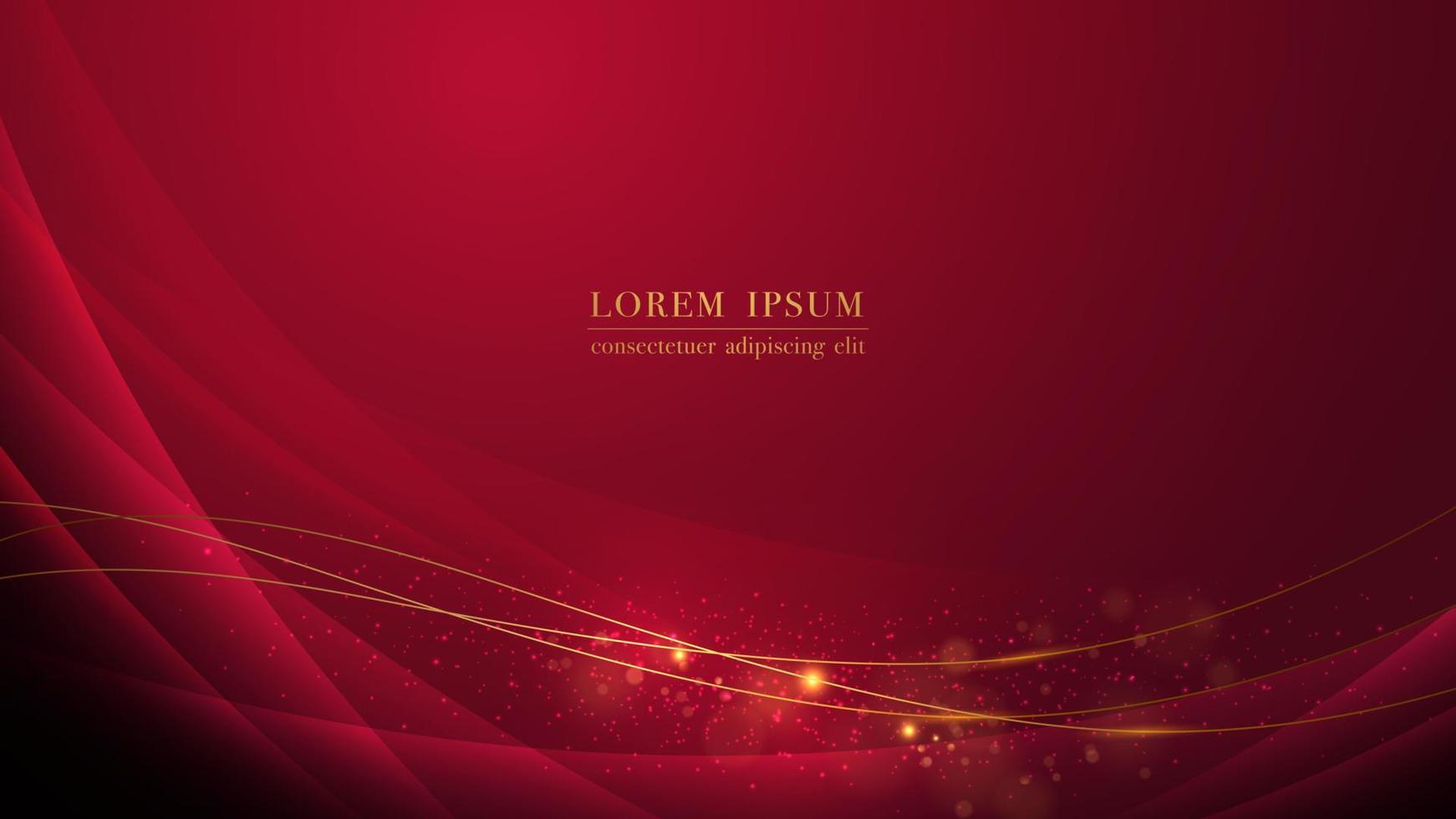 Luxury background with curve red, golden line element and glitter light effect decoration vector