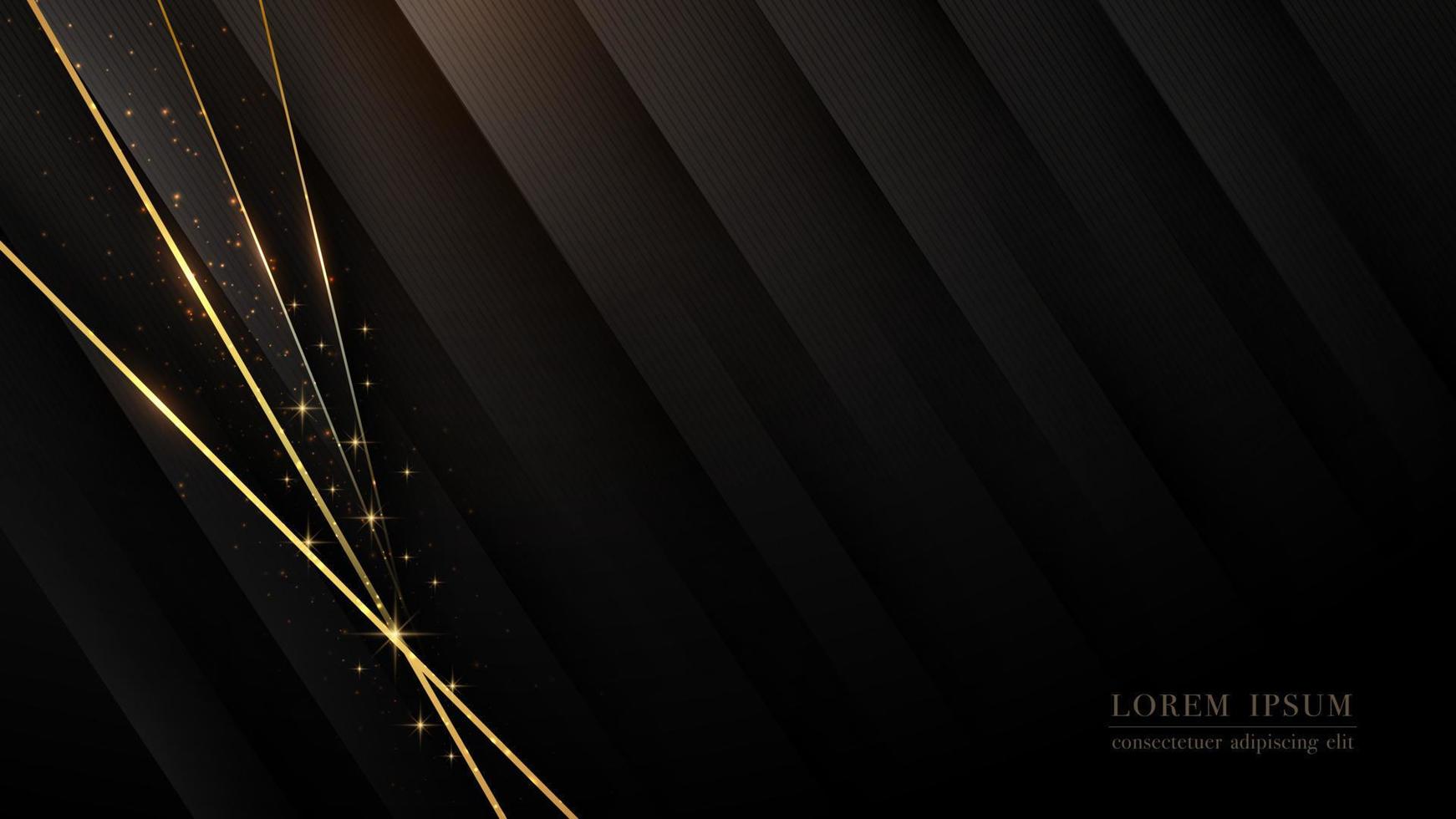 Glitter light and shadow gradient surface on luxury black background with gold line vector