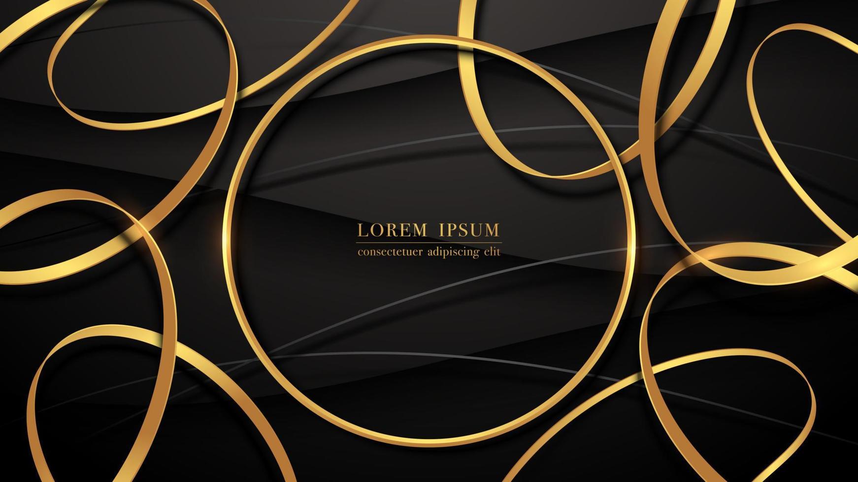 Modern luxury design with gold ribbon and golden ring on abstract black background vector
