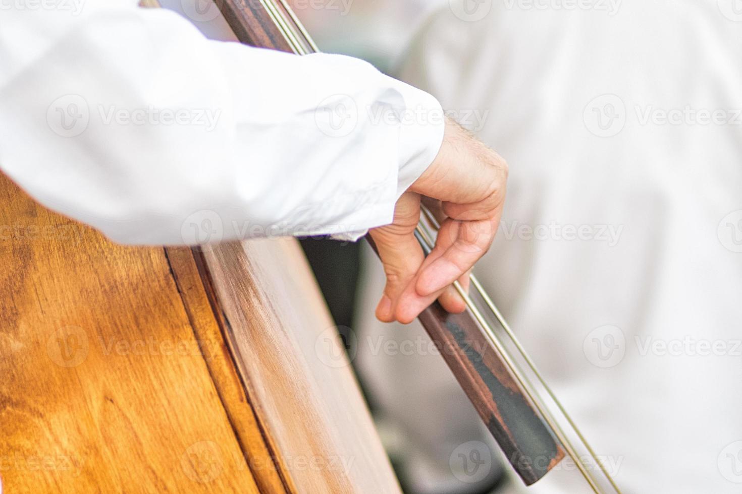 Fingers of double bass player photo
