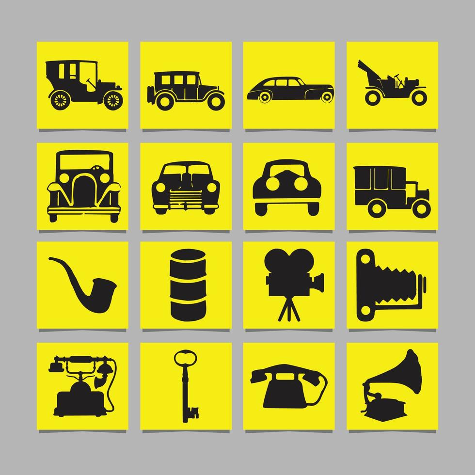 icon illustration of classic objects and vehicles vector
