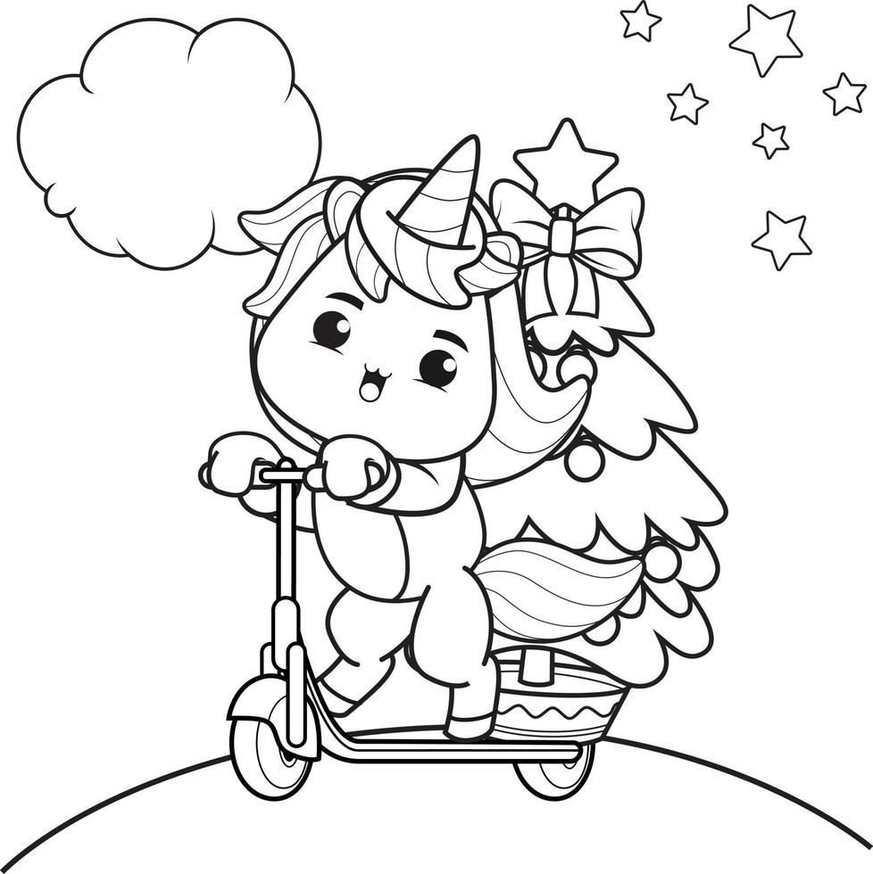 Christmas coloring book with cute unicorn vector